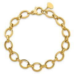 14K Polished and Grooved Fancy Link Bracelet
