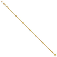 14K Polished/Textured/Dia-cut Beads w/1in ext. Bracelet