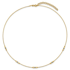 14K Two-tone Pol/Texture/Dia-cut Beads w/2in ext. Necklace