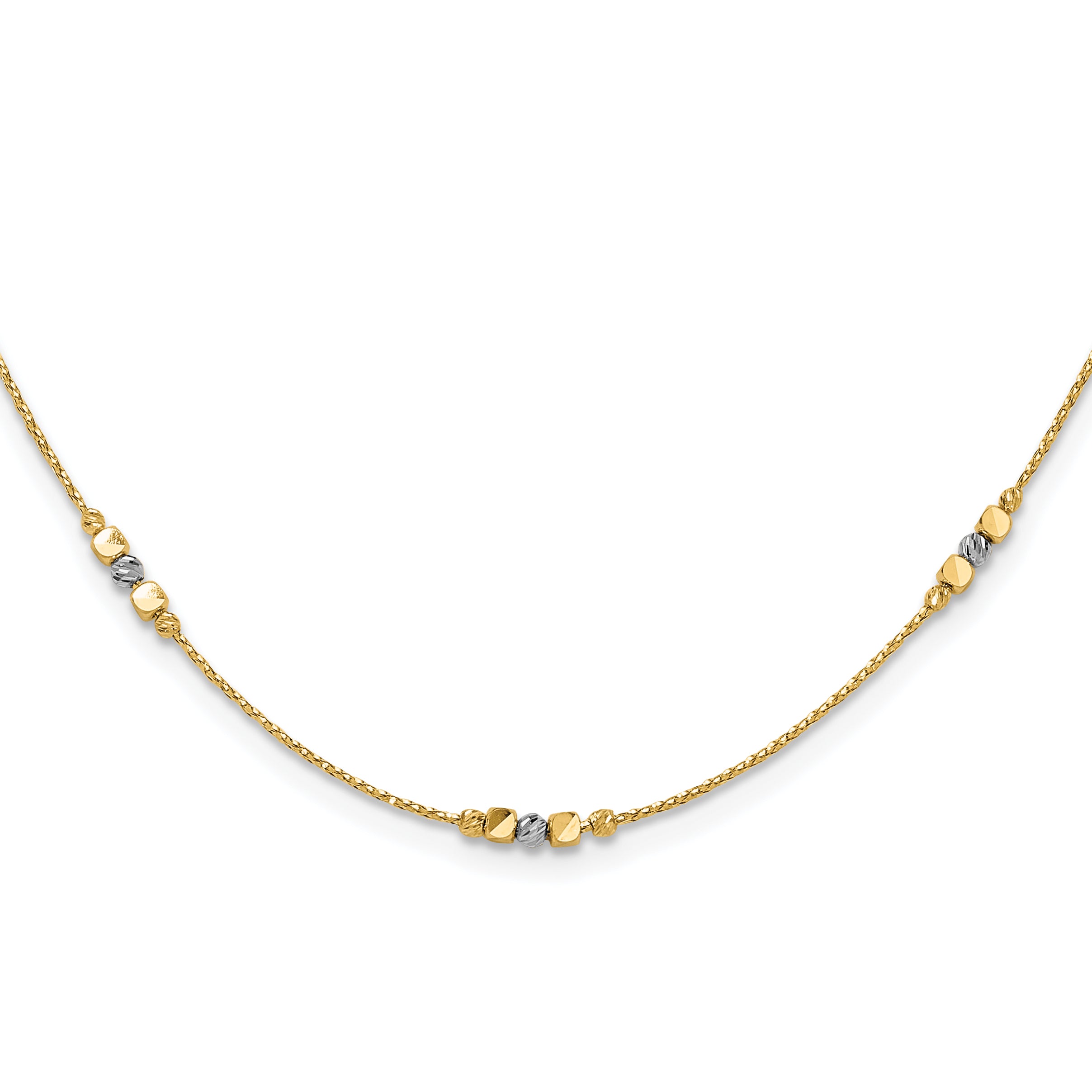 14K Two-tone Pol/Texture/Dia-cut Beads w/2in ext. Necklace