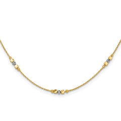 14K Two-tone Pol/Texture/Dia-cut Beads w/2in ext. Necklace