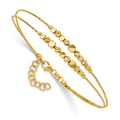 14K Pol/Texture/Dia-cut Beads 2-Strand w/ 1in ext. Bracelet