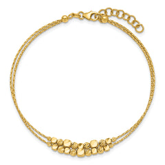 14K Pol/Texture/Dia-cut Beads 2-Strand w/ 1in ext. Bracelet