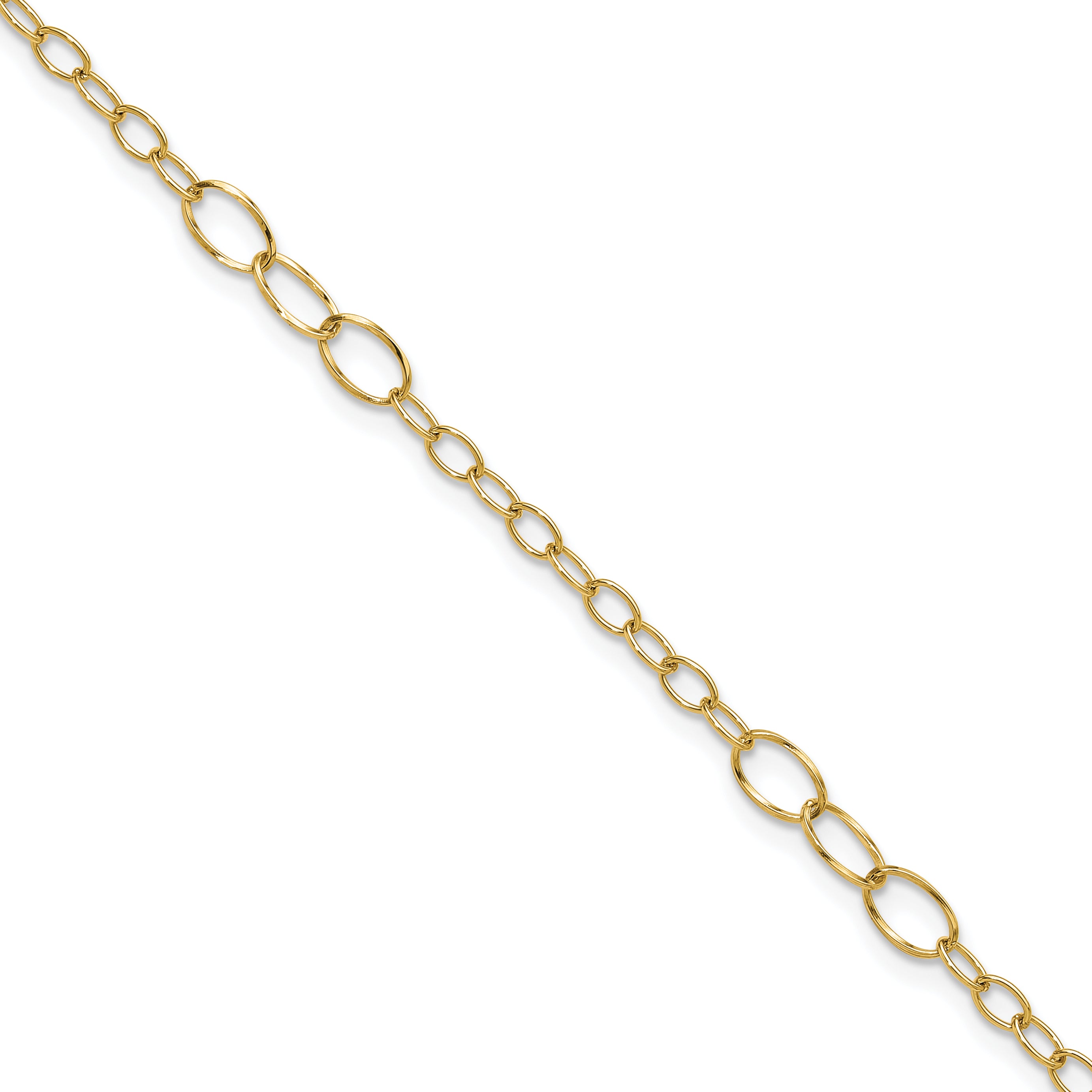 14K Oval Link 9 inch Plus 1 inch Extender - Total 10 inch Anklet