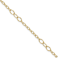14K Oval Link 9 inch Plus 1 inch Extender - Total 10 inch Anklet