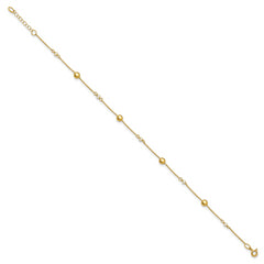 14K Freshwater Cultured Pearl / Round Beads 9 inch Plus 1 inch Extender - Total 10 inch Anklet