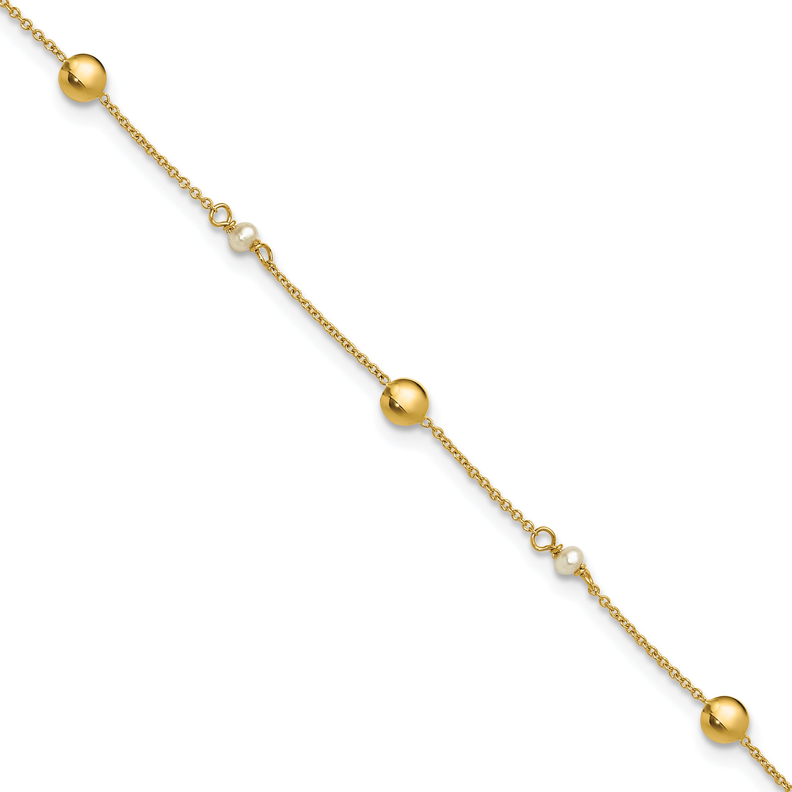 14K Freshwater Cultured Pearl / Round Beads 9 inch Plus 1 inch Extender - Total 10 inch Anklet