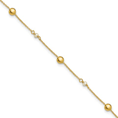 14K Freshwater Cultured Pearl / Round Beads 9 inch Plus 1 inch Extender - Total 10 inch Anklet