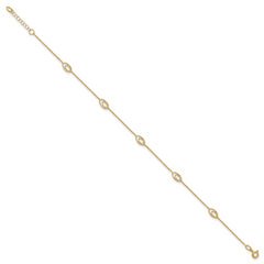 14K Oval Link 5-Station 9 inch Plus 1 inch Extender - Total 10 inch Anklet