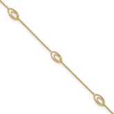 14K Oval Link 5-Station 9 inch Plus 1 inch Extender - Total 10 inch Anklet