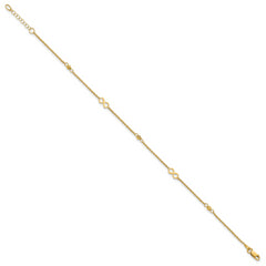 14K Infinity and Diamond-cut Bead 9 inch Plus 1 inch Extender - Total 10 inch Anklet
