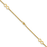 14K Infinity and Diamond-cut Bead 9 inch Plus 1 inch Extender - Total 10 inch Anklet