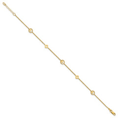 14K Polished Geometric 5-Station 9 inch Plus 1 inch Extender - Total 10 inch Anklet