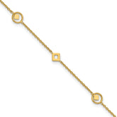 14K Polished Geometric 5-Station 9 inch Plus 1 inch Extender - Total 10 inch Anklet