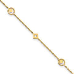 14K Polished Geometric 5-Station 9 inch Plus 1 inch Extender - Total 10 inch Anklet