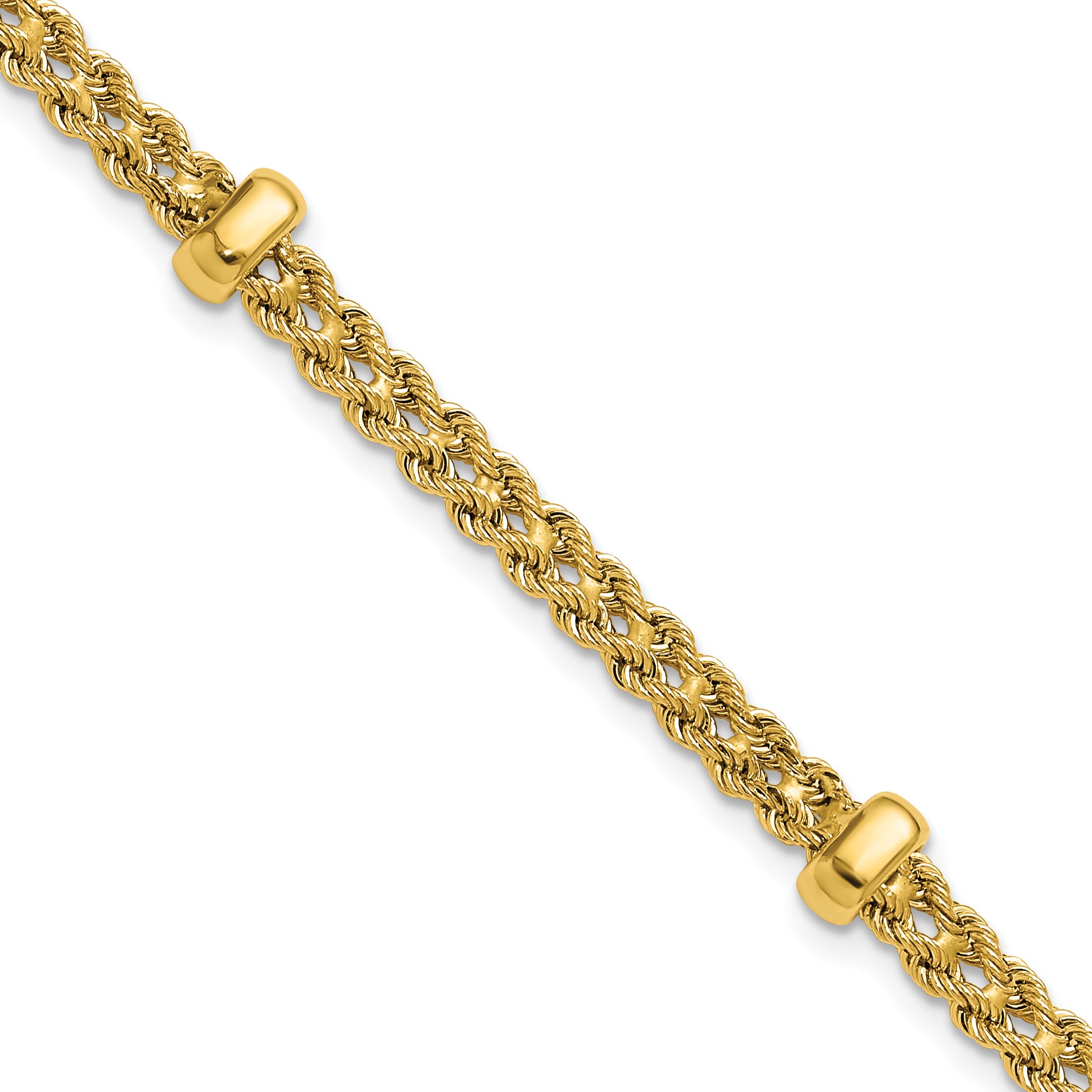 14K Polished and Diamond-cut Fancy Braided Rope Bracelet