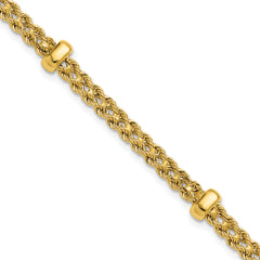 14K Polished and Diamond-cut Fancy Braided Rope Bracelet