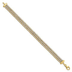 14K Two-tone Polished/Dia-cut 3-Row Bracelet