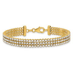 14K Two-tone Polished/Dia-cut 3-Row Bracelet