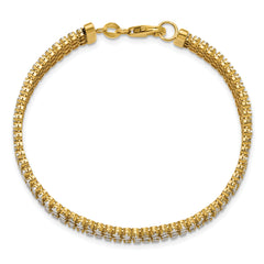 14K Two-tone Polished/Dia-cut 3-Row Bracelet