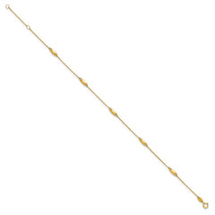 14K Oval Bead 5-Station 9 inch Plus 1 inch Extender - Total 10 inch Anklet
