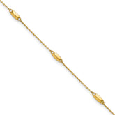 14K Oval Bead 5-Station 9 inch Plus 1 inch Extender - Total 10 inch Anklet