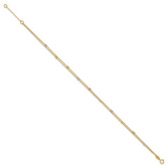 14K Tri-color Diamond-cut Beads 2-Strand 9 inch Plus 1 inch Extender - Total 10 inch Anklet