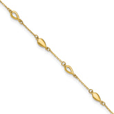 14K Polished Teardrop 9 inch Plus 1 inch Extender - Total 10 inch Anklet