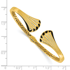 14K w/Black Enamel Polished Fancy Hinged Cuff Bangle