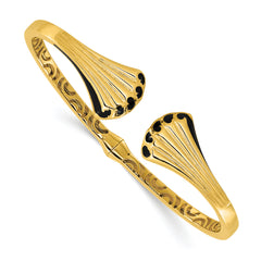 14K w/Black Enamel Polished Fancy Hinged Cuff Bangle