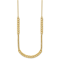 14K Polished/Dia-cut Fancy Link w/2in ext. Necklace