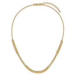 14K Polished/Dia-cut Fancy Link w/2in ext. Necklace