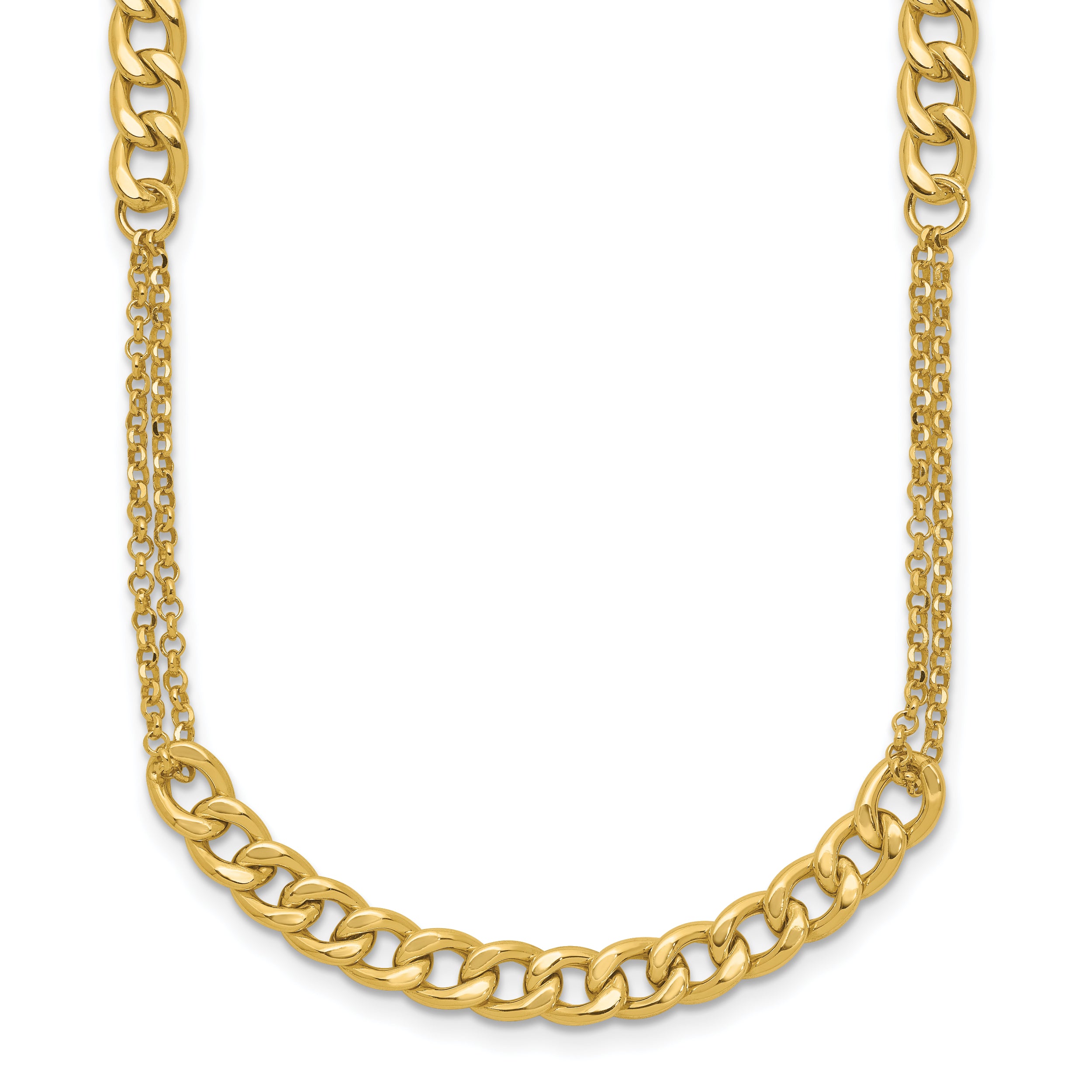14K Polished/Dia-cut Fancy Link w/2in ext. Necklace
