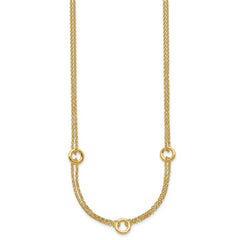 14K Polished/Dia-cut 2-Strand Circle Link w/2in ext. Necklace
