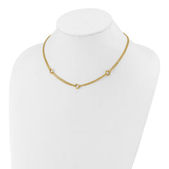 14K Polished/Dia-cut 2-Strand Circle Link w/2in ext. Necklace