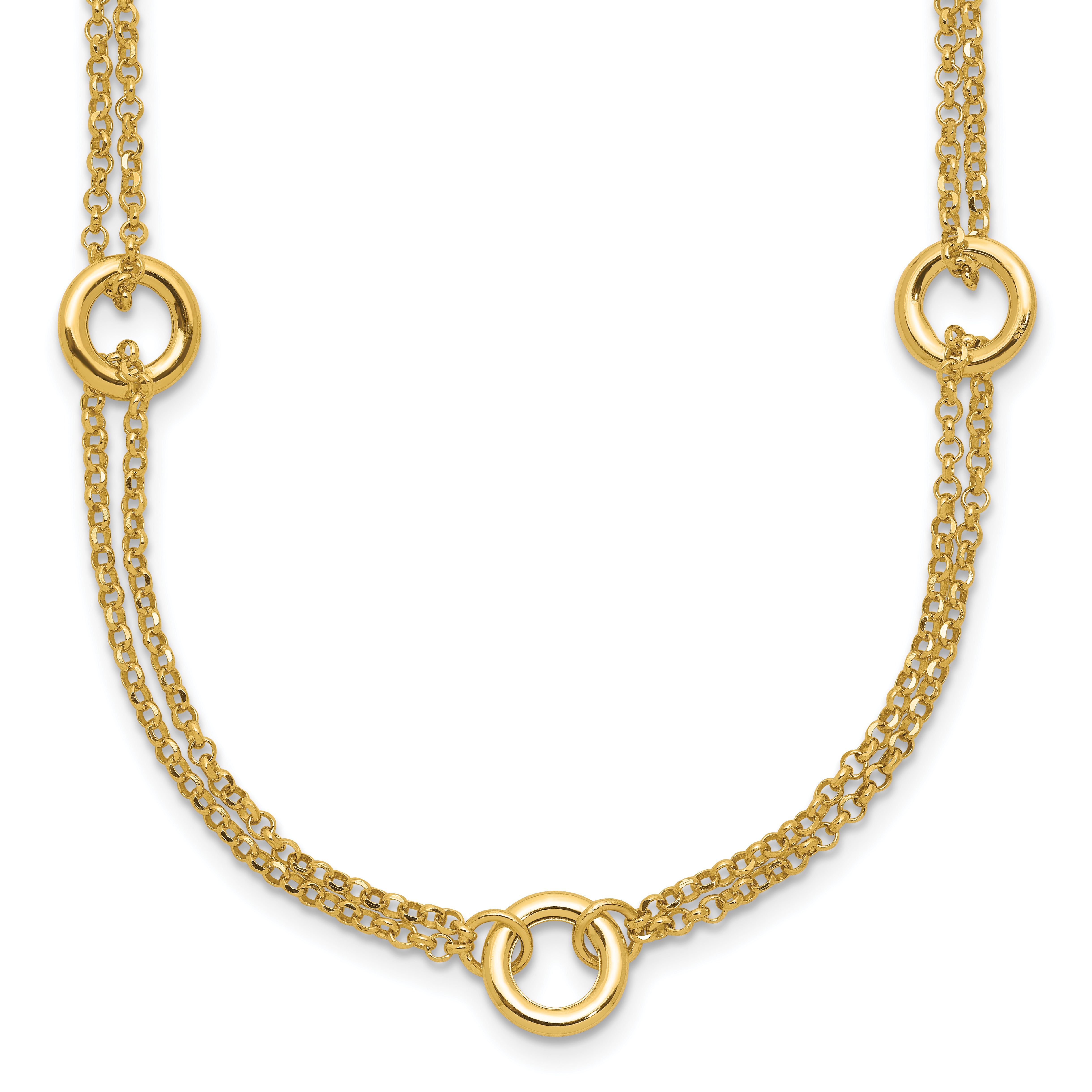 14K Polished/Dia-cut 2-Strand Circle Link w/2in ext. Necklace