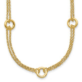 14K Polished/Dia-cut 2-Strand Circle Link w/2in ext. Necklace