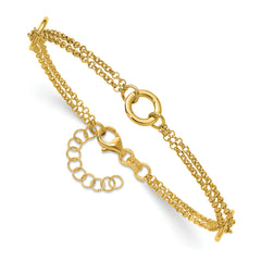 14K Polished/Dia-cut 2-Strand Circle Link w/1in ext. Bracelet