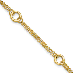14K Polished/Dia-cut 2-Strand Circle Link w/1in ext. Bracelet