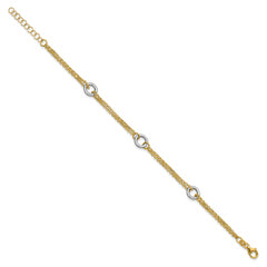14K Two-tone Gld Polish/Dia-cut 2-Strand Circle Link w/1in ext. Br