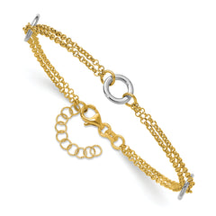 14K Two-tone Gld Polish/Dia-cut 2-Strand Circle Link w/1in ext. Br