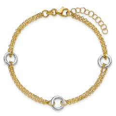 14K Two-tone Gld Polish/Dia-cut 2-Strand Circle Link w/1in ext. Br