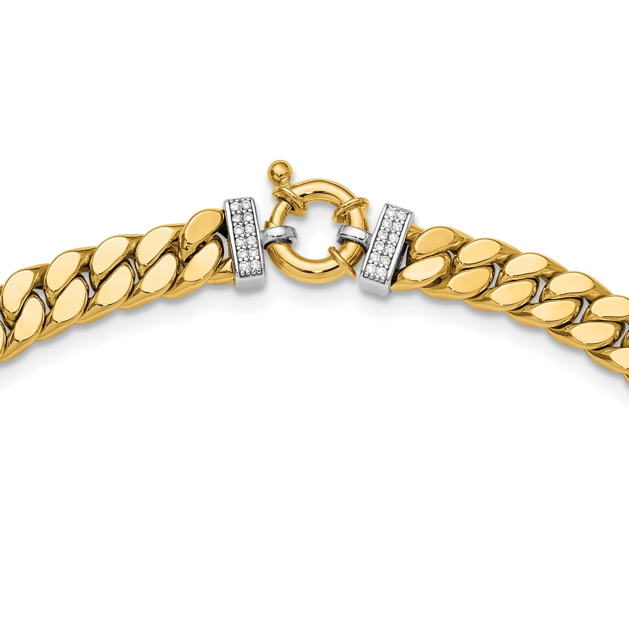 14K Two-tone CZ Polished Fancy Curb Necklace