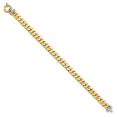 14K Two-tone CZ Polished Fancy Curb Bracelet