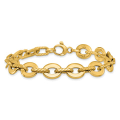 14K Polished and Grooved Fancy Link Bracelet