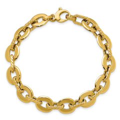 14K Polished and Grooved Fancy Link Bracelet