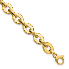 14K Polished and Grooved Fancy Link Bracelet