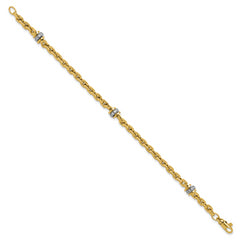 14K Two-tone CZ Polished Fancy Link Bracelet