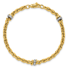 14K Two-tone CZ Polished Fancy Link Bracelet