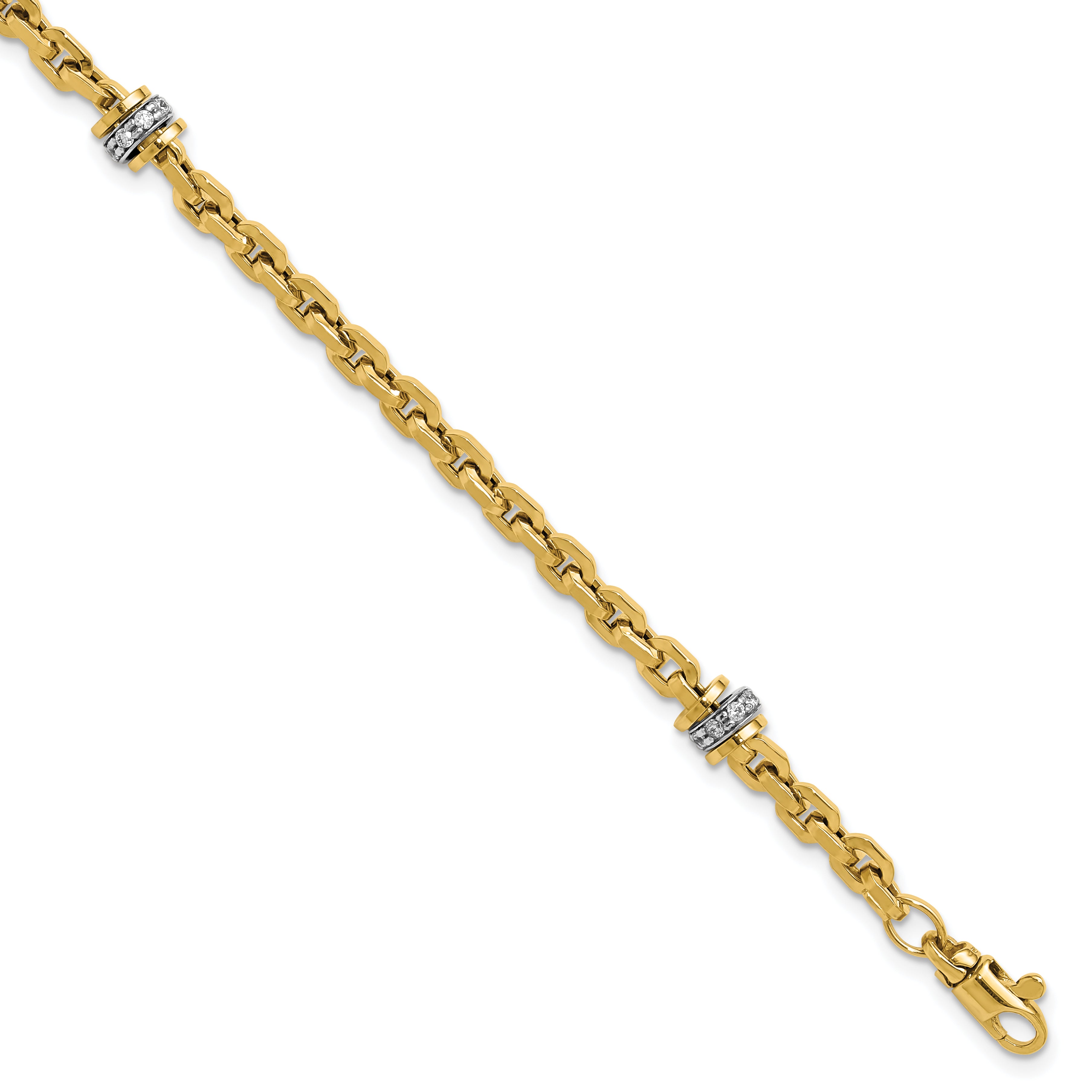 14K Two-tone CZ Polished Fancy Link Bracelet